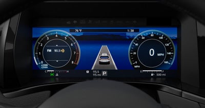 The multi-function digital display in the dash of a Subaru vehicle. 